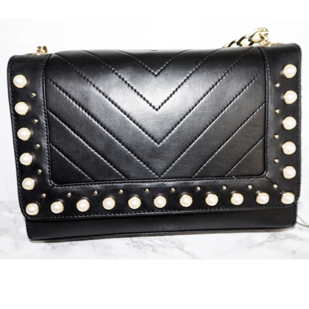 KARL LAGERFELD CHEVRON BAG WITH PEARL TRIM
